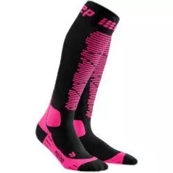 Smučarske kompresijske nogavice Ski Merino black/pink ženske