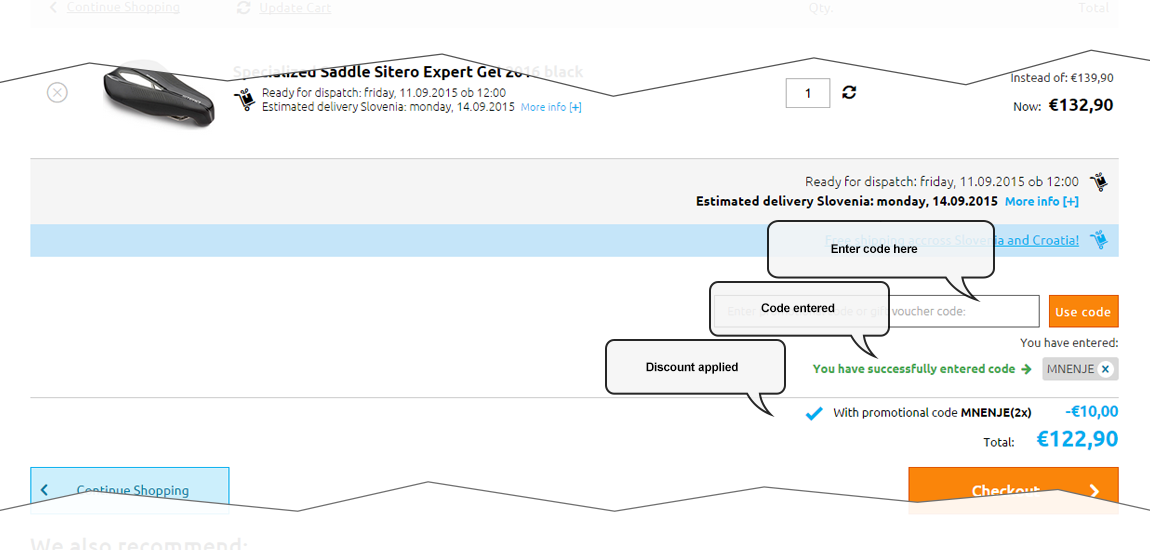 In this example, system automatically reduced the total by 2x5 EUR for this order, exceeding 120 EUR