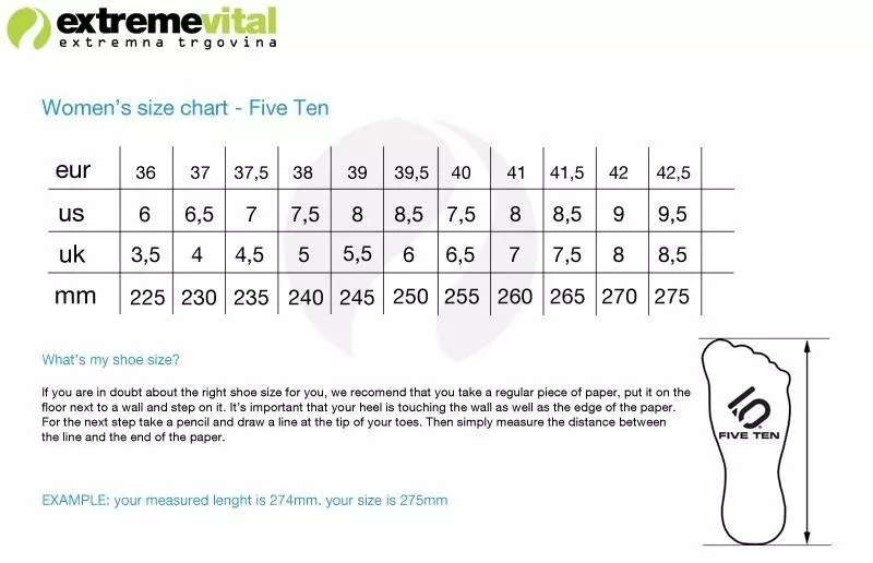Five Ten Shoe Size Chart