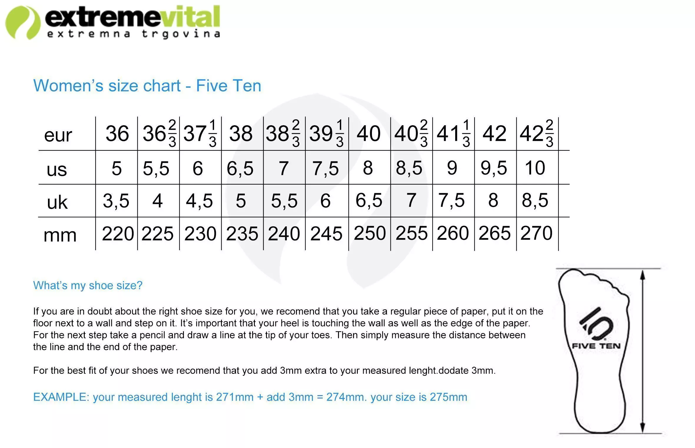 Five Ten Size Chart