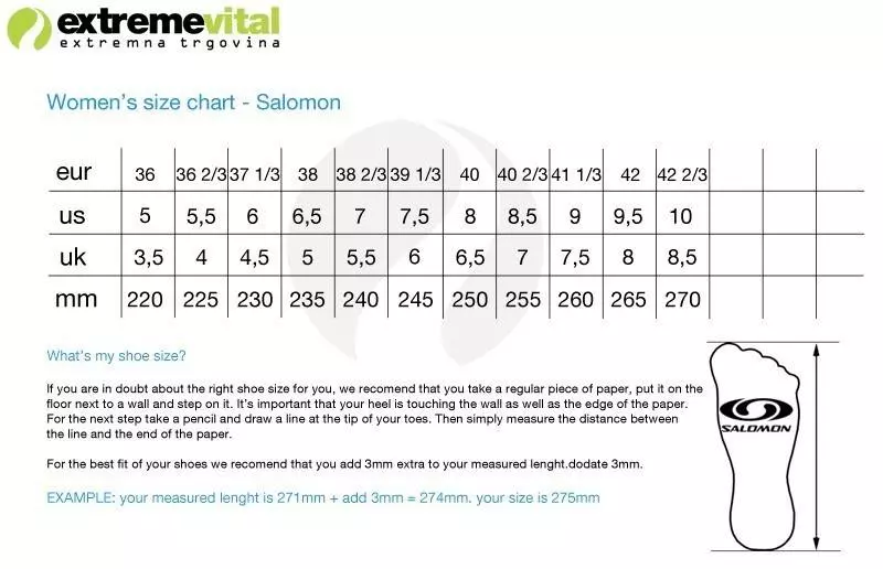 Salomon Shoe Size Chart