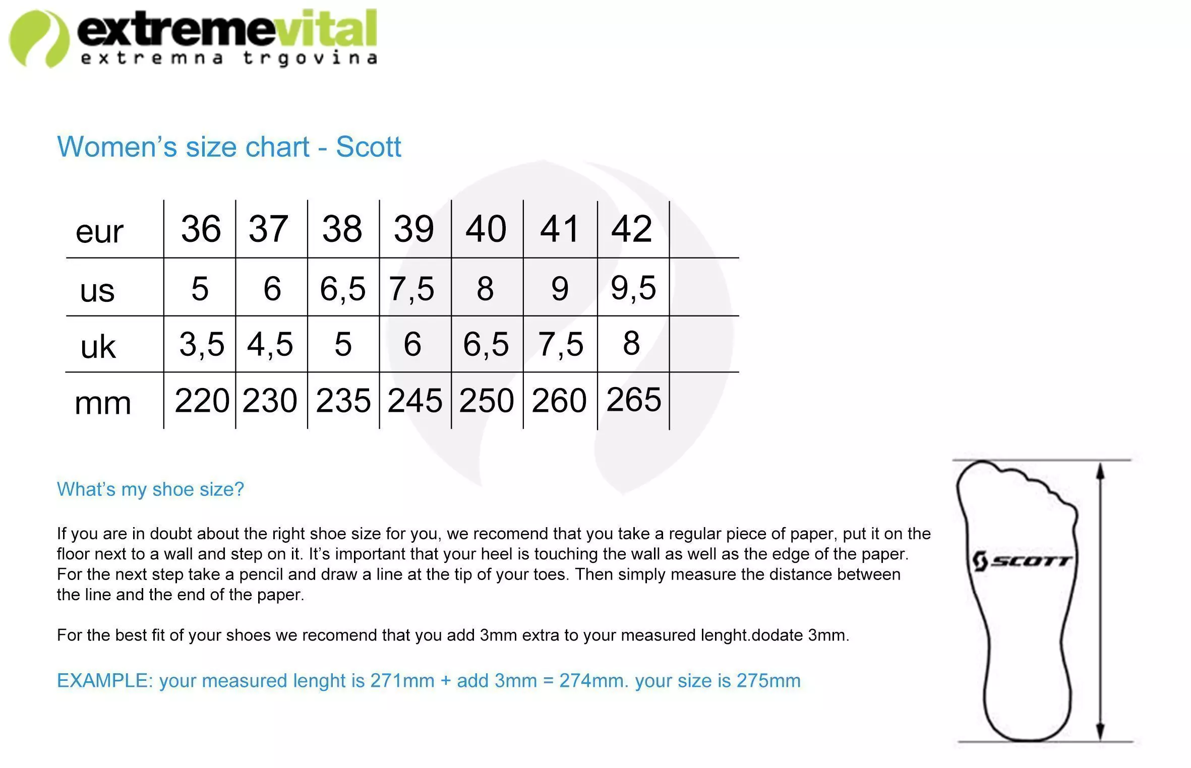 Scott Shoes Size Chart