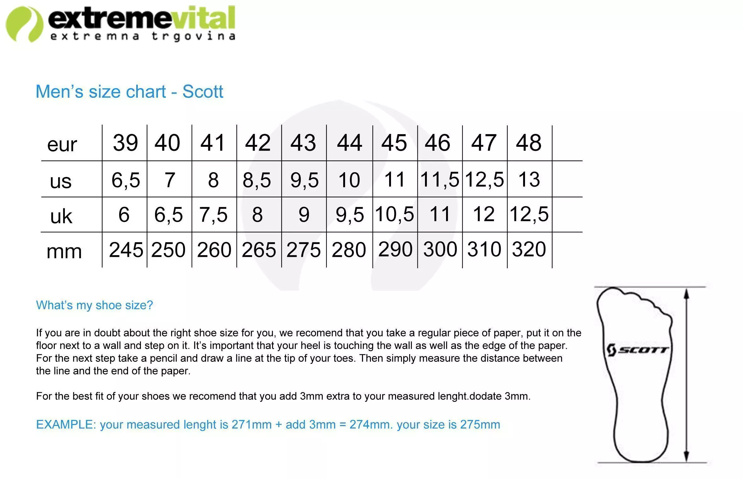 Scott Shoes Size Chart