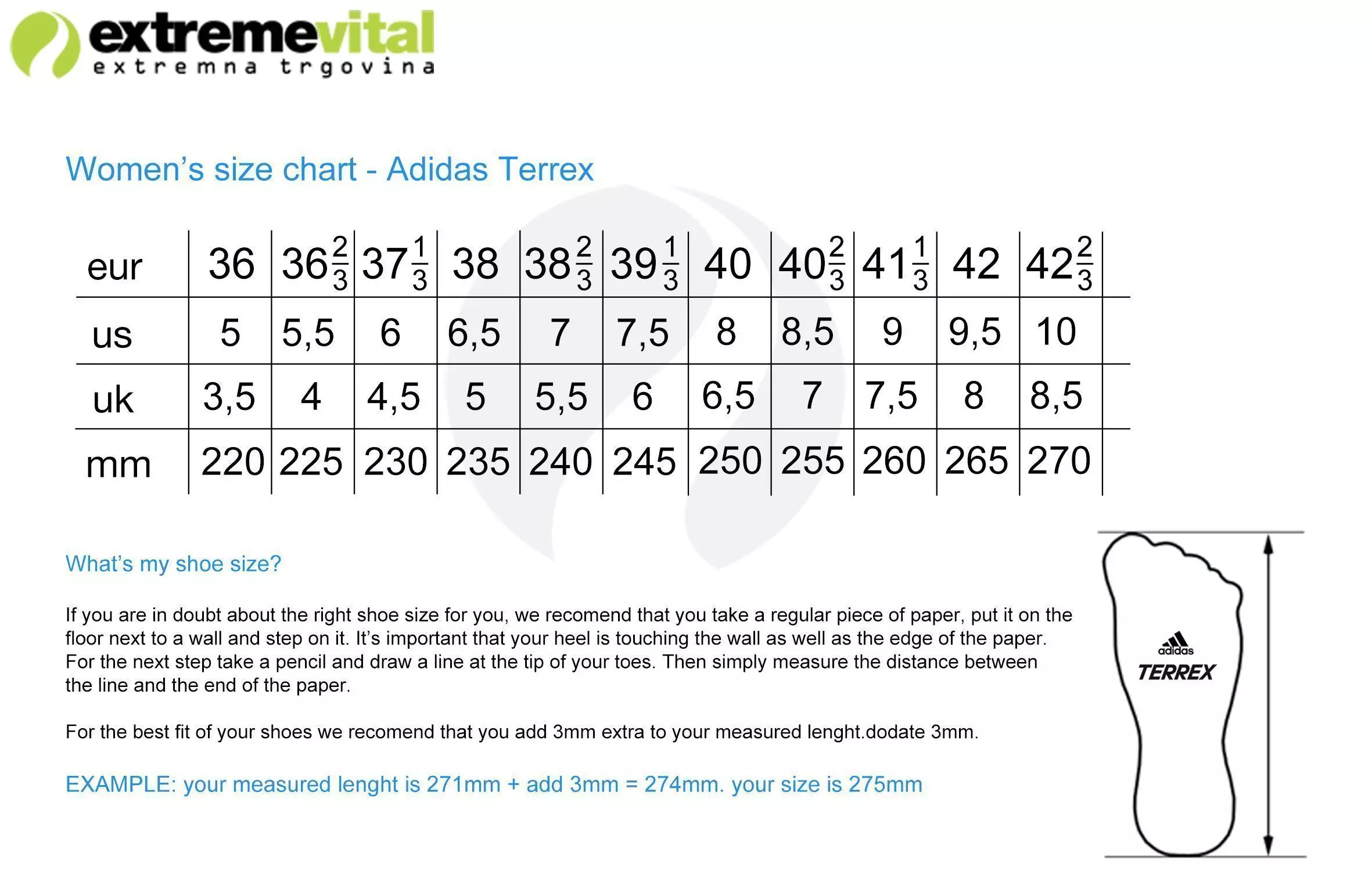 adidas outdoor size chart