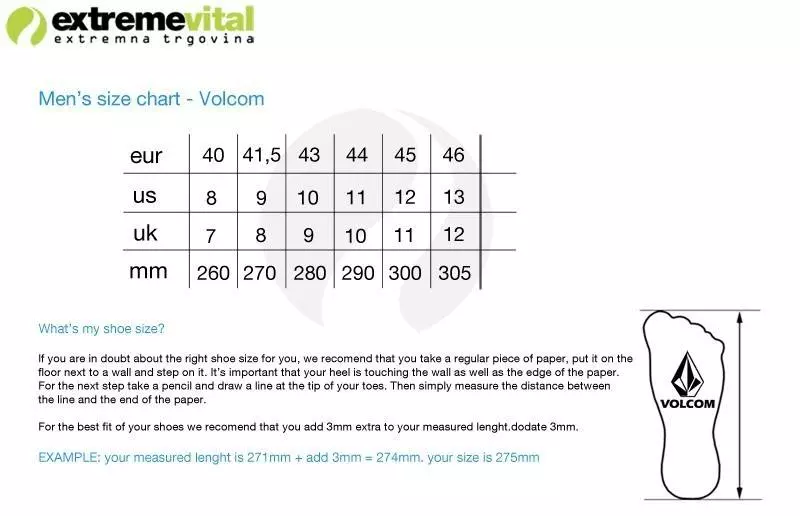 Volcom Size Chart - Greenbushfarm.com