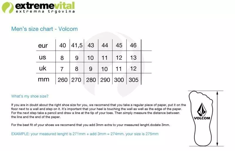 Volcom Juniors Size Chart