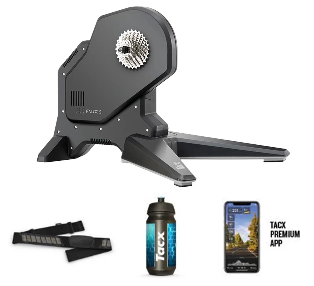 Trainer Tacx Flux S Smart Smart + premium heart rate strap Garmin HRM-Dual  + The Tacx Rollable Train